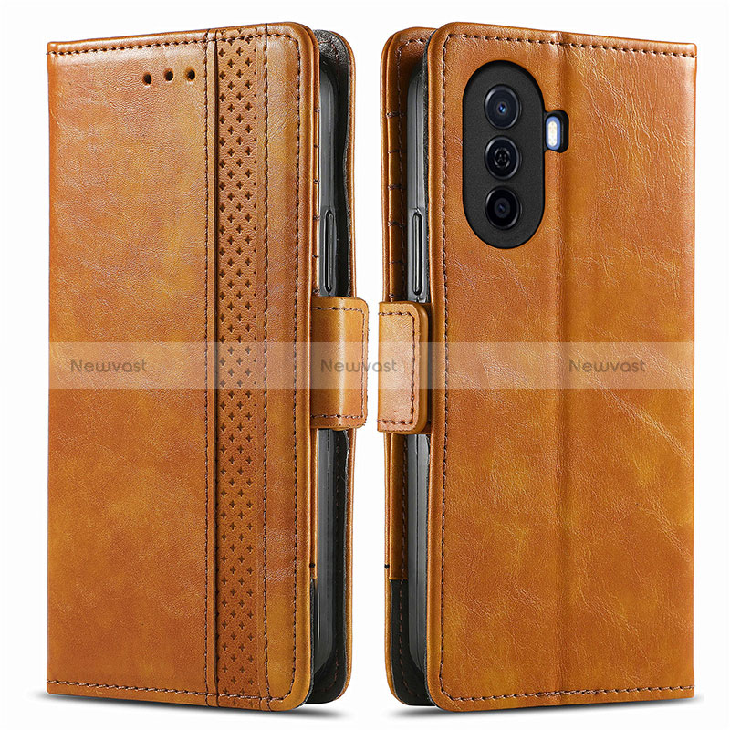 Leather Case Stands Flip Cover Holder S02D for Huawei Enjoy 50 Light Brown