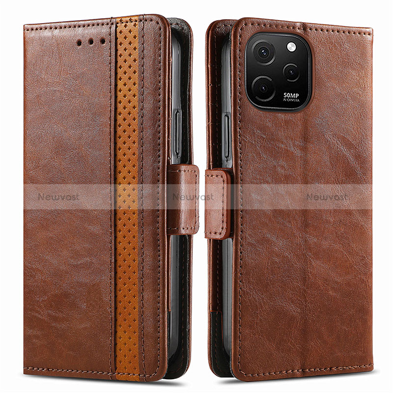 Leather Case Stands Flip Cover Holder S02D for Huawei Enjoy 50z Brown