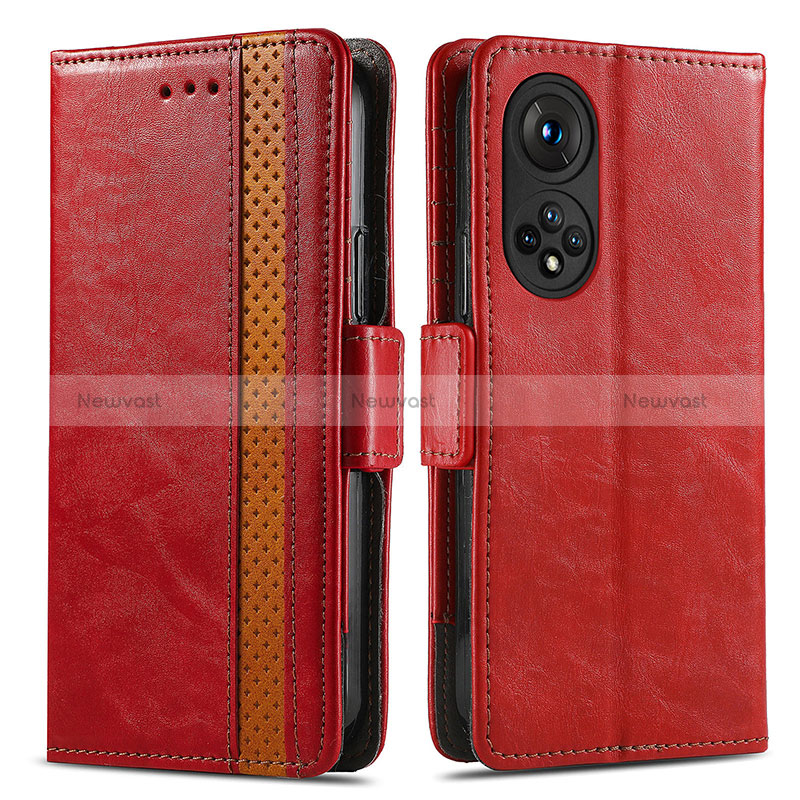 Leather Case Stands Flip Cover Holder S02D for Huawei Honor 50 5G Red