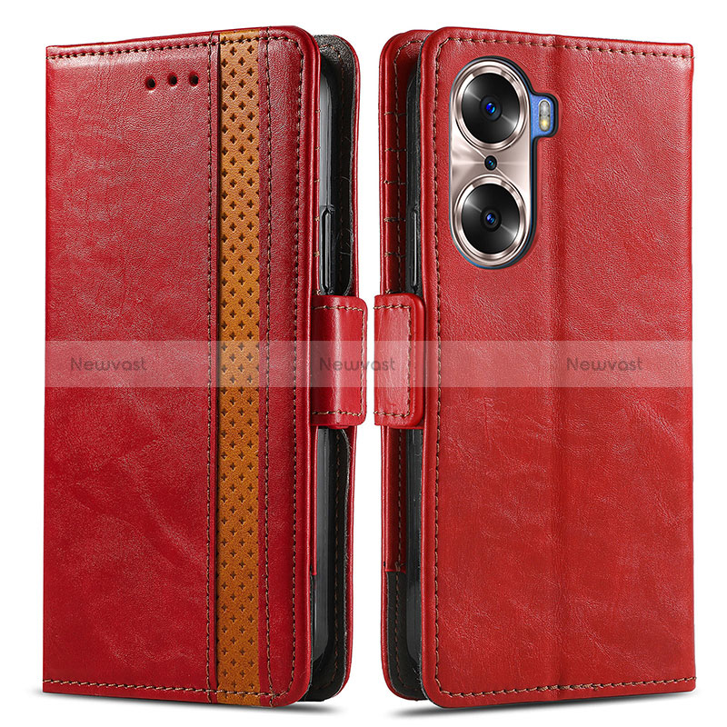 Leather Case Stands Flip Cover Holder S02D for Huawei Honor 60 Pro 5G Red