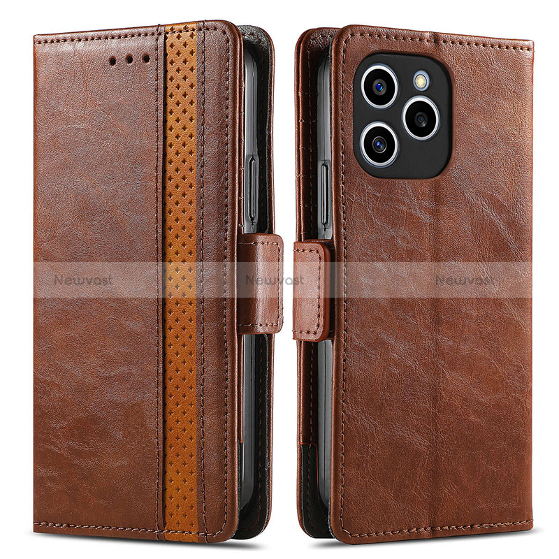 Leather Case Stands Flip Cover Holder S02D for Huawei Honor 60 SE 5G Brown