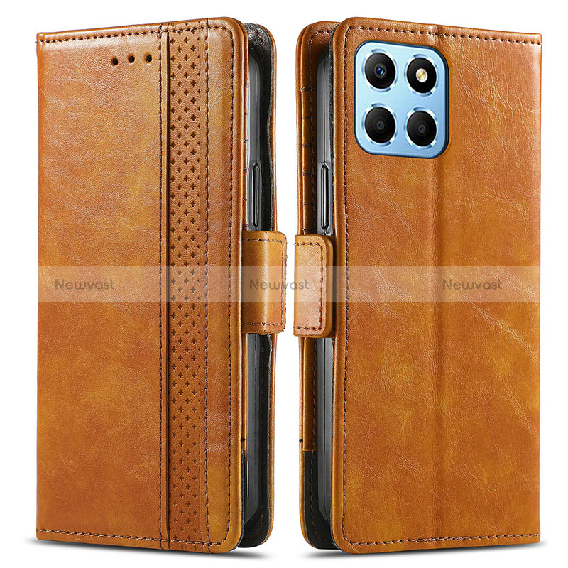 Leather Case Stands Flip Cover Holder S02D for Huawei Honor 70 Lite 5G Light Brown