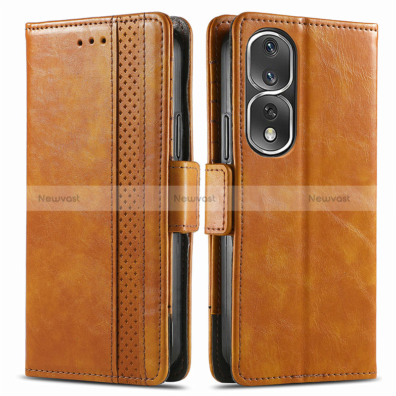 Leather Case Stands Flip Cover Holder S02D for Huawei Honor 80 Pro 5G Light Brown