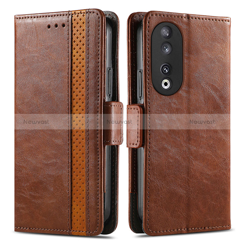 Leather Case Stands Flip Cover Holder S02D for Huawei Honor 90 5G Brown