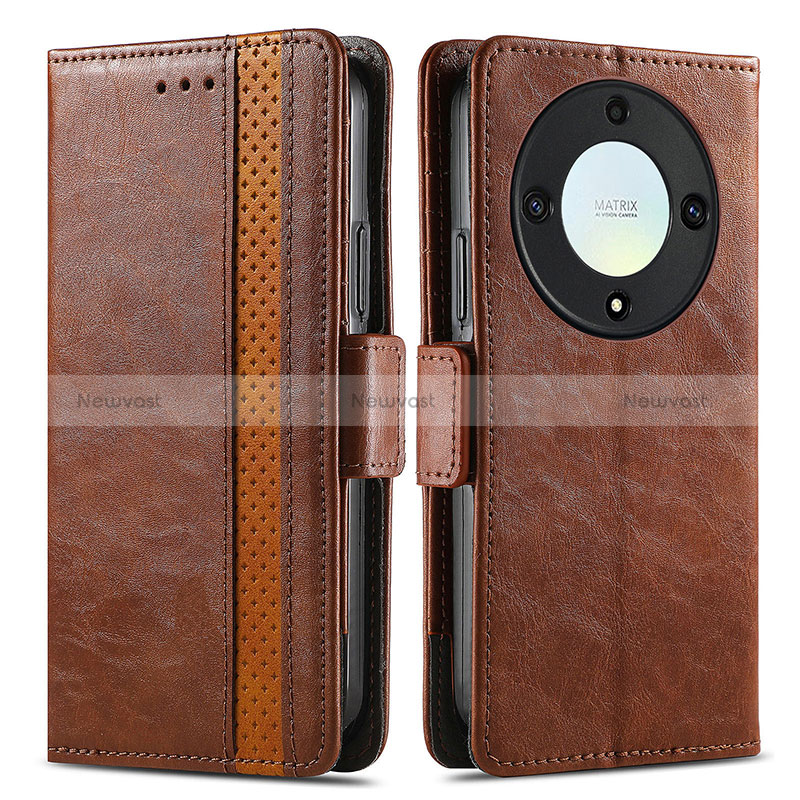 Leather Case Stands Flip Cover Holder S02D for Huawei Honor Magic5 Lite 5G Brown