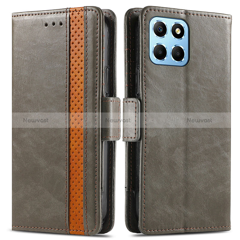 Leather Case Stands Flip Cover Holder S02D for Huawei Honor X6 5G Gray