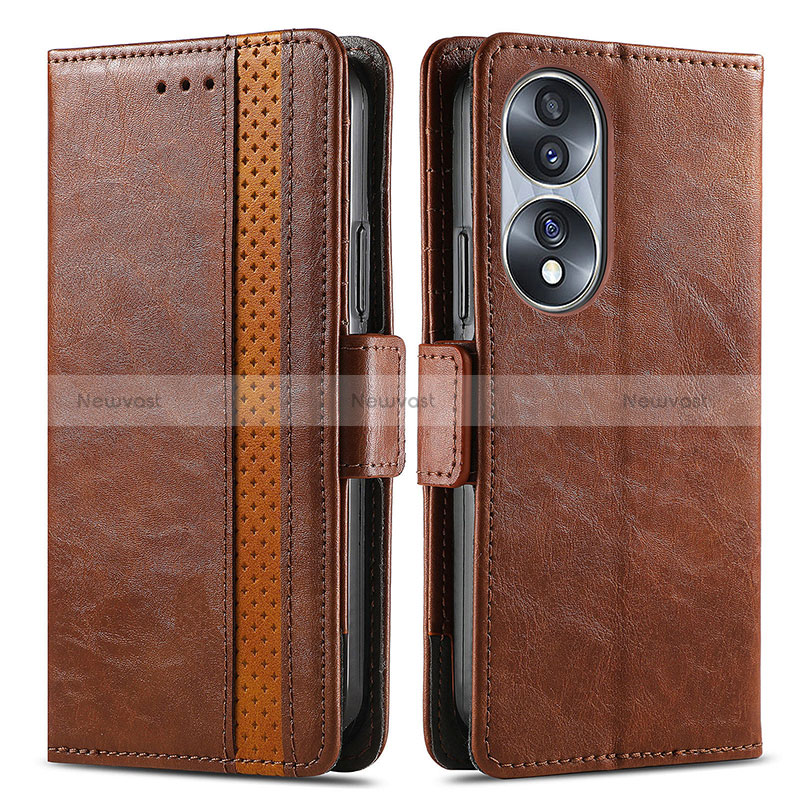 Leather Case Stands Flip Cover Holder S02D for Huawei Honor X7b Brown