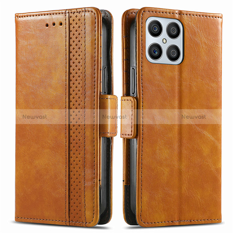 Leather Case Stands Flip Cover Holder S02D for Huawei Honor X8 4G Light Brown