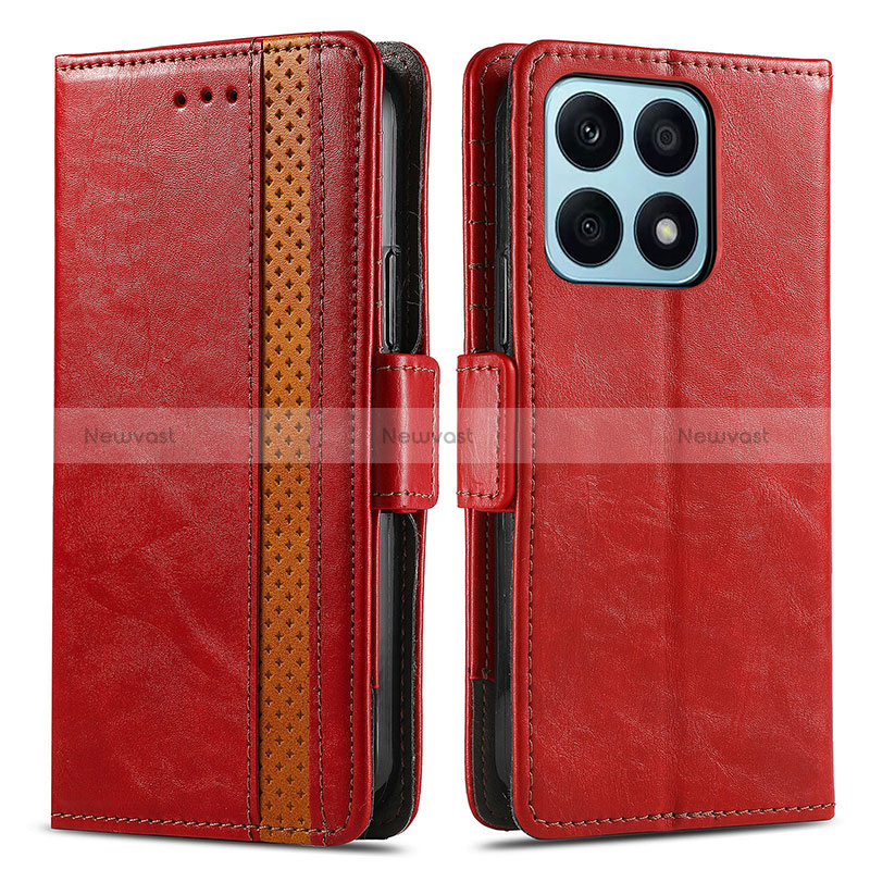 Leather Case Stands Flip Cover Holder S02D for Huawei Honor X8a 4G Red