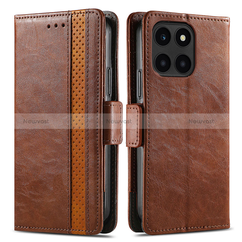 Leather Case Stands Flip Cover Holder S02D for Huawei Honor X8b Brown