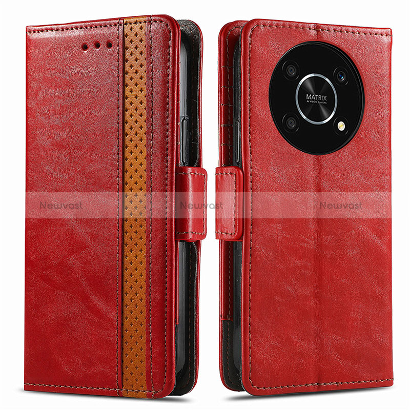 Leather Case Stands Flip Cover Holder S02D for Huawei Honor X9 5G Red