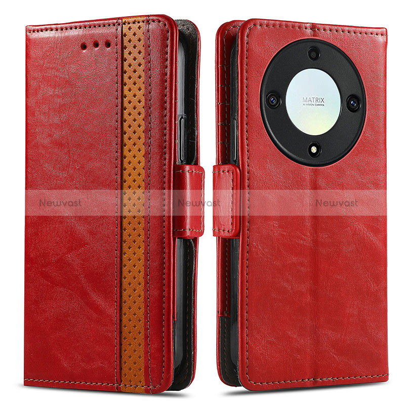 Leather Case Stands Flip Cover Holder S02D for Huawei Honor X9a 5G Red