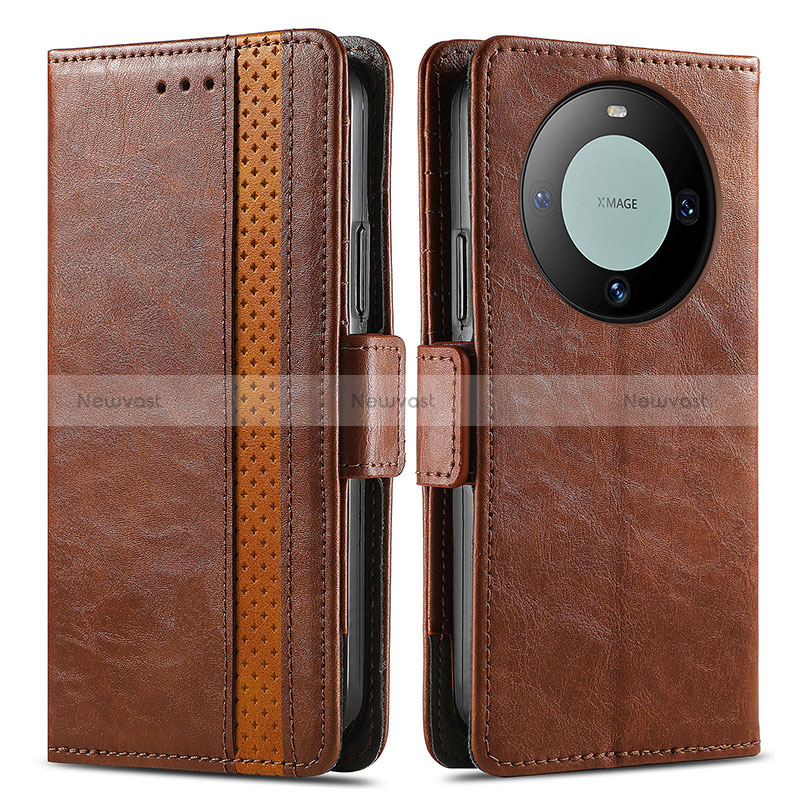 Leather Case Stands Flip Cover Holder S02D for Huawei Mate 60 Brown