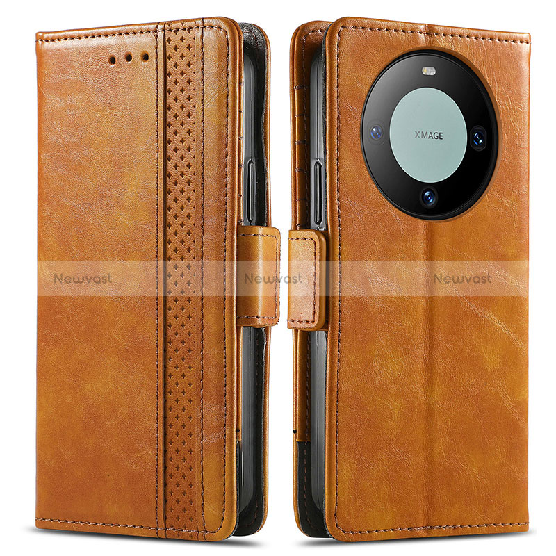 Leather Case Stands Flip Cover Holder S02D for Huawei Mate 60 Light Brown