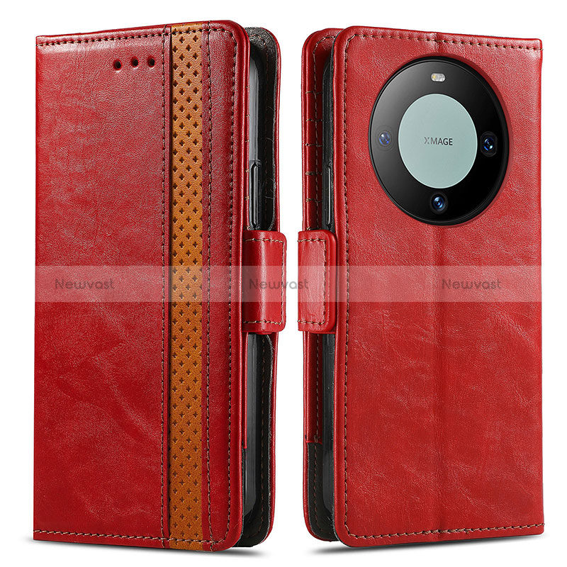 Leather Case Stands Flip Cover Holder S02D for Huawei Mate 60 Pro Red