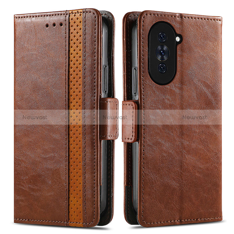 Leather Case Stands Flip Cover Holder S02D for Huawei Nova 10 Brown