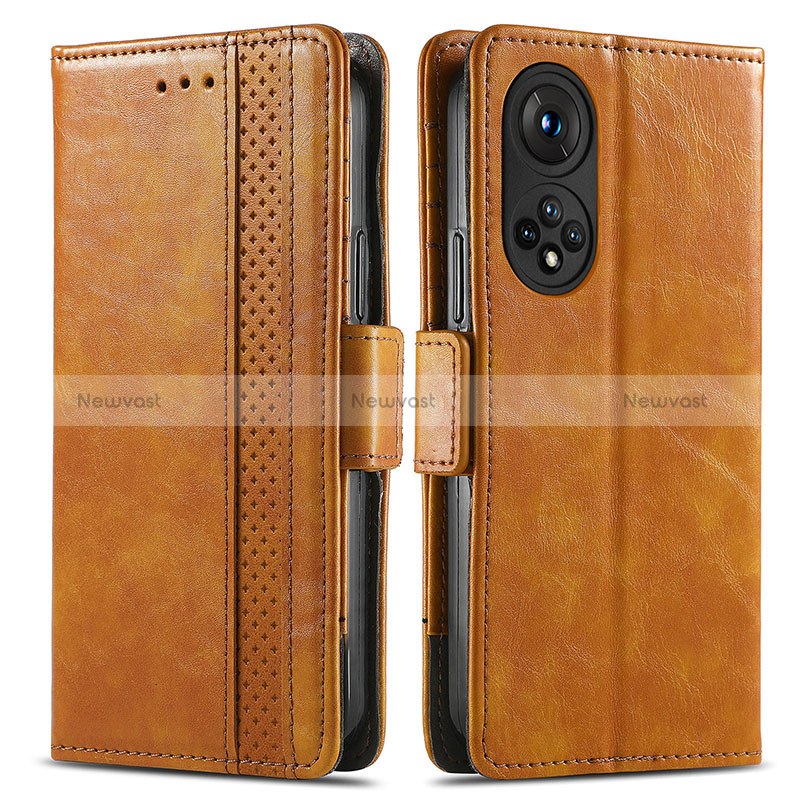 Leather Case Stands Flip Cover Holder S02D for Huawei Nova 9 Light Brown