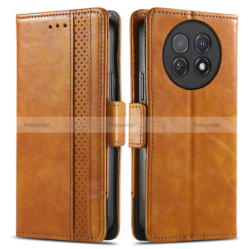 Leather Case Stands Flip Cover Holder S02D for Huawei Nova Y91 Light Brown