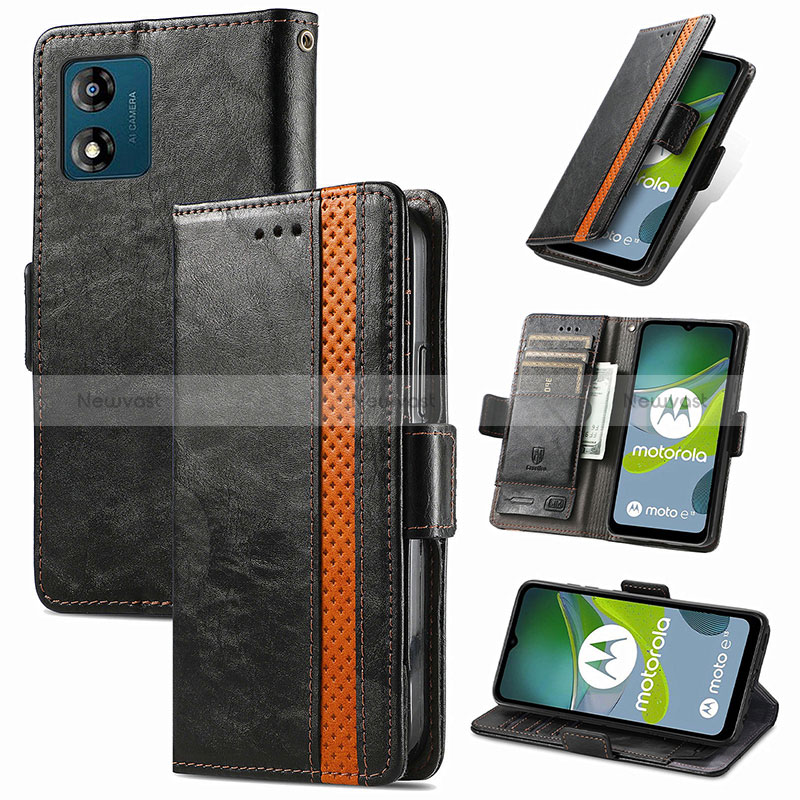 Leather Case Stands Flip Cover Holder S02D for Motorola Moto E13