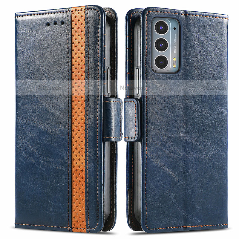 Leather Case Stands Flip Cover Holder S02D for Motorola Moto Edge 20 5G Blue