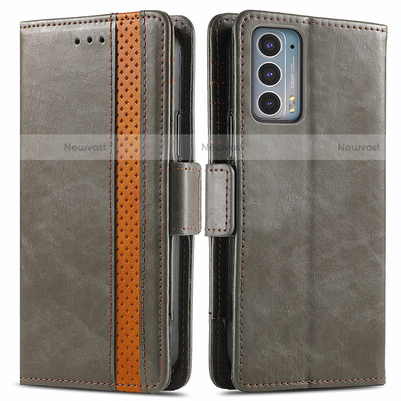 Leather Case Stands Flip Cover Holder S02D for Motorola Moto Edge 20 5G Gray