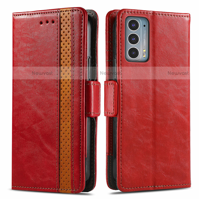 Leather Case Stands Flip Cover Holder S02D for Motorola Moto Edge 20 5G Red