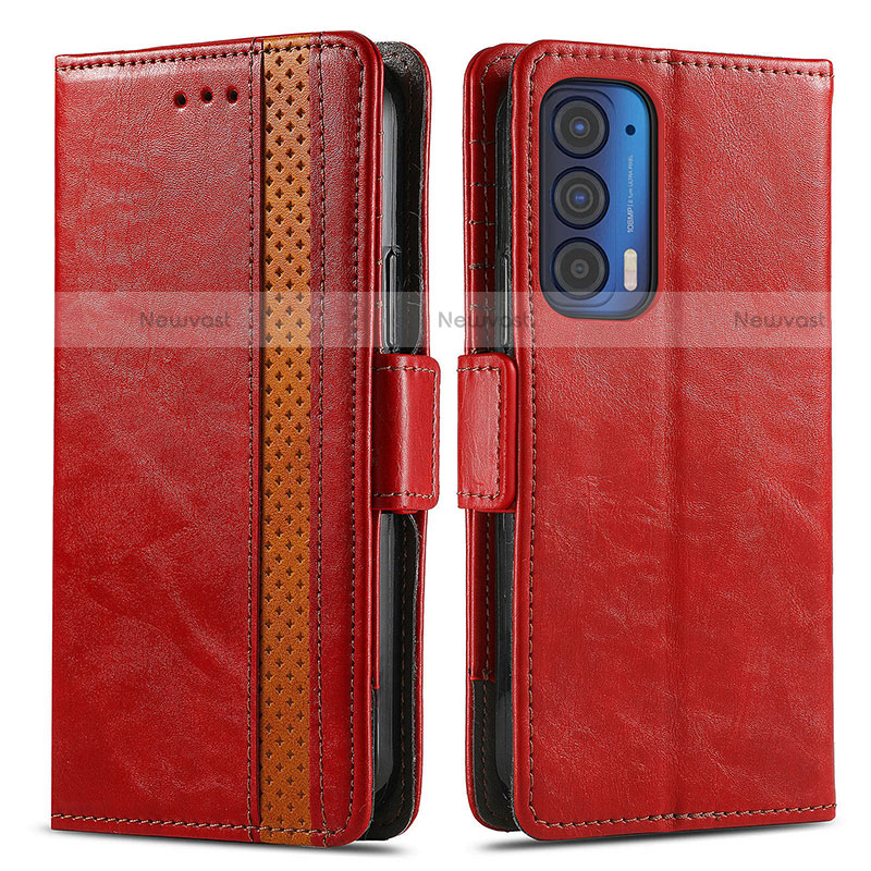 Leather Case Stands Flip Cover Holder S02D for Motorola Moto Edge (2021) 5G Red