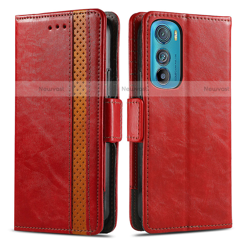 Leather Case Stands Flip Cover Holder S02D for Motorola Moto Edge 30 5G Red