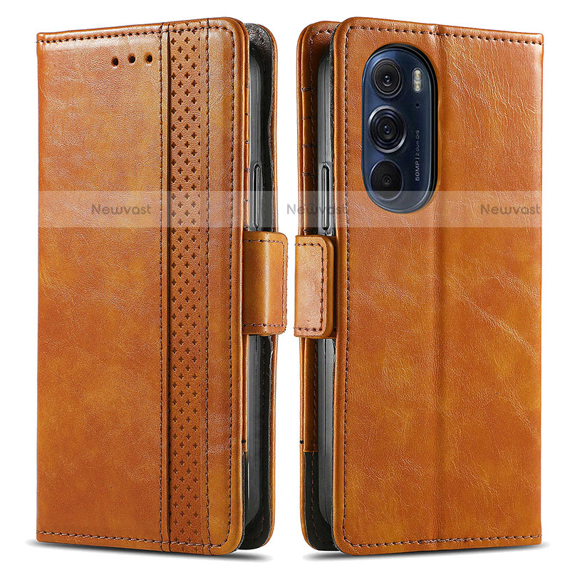 Leather Case Stands Flip Cover Holder S02D for Motorola Moto Edge 30 Pro 5G Light Brown