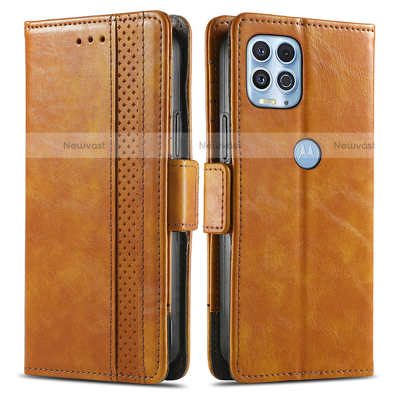 Leather Case Stands Flip Cover Holder S02D for Motorola Moto Edge S 5G Light Brown