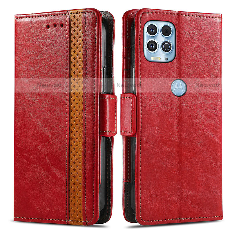 Leather Case Stands Flip Cover Holder S02D for Motorola Moto Edge S 5G Red