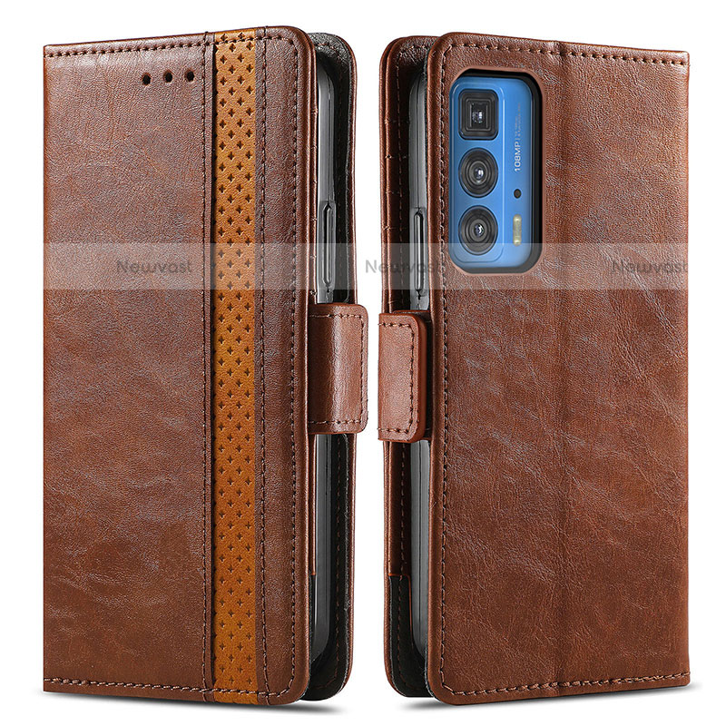 Leather Case Stands Flip Cover Holder S02D for Motorola Moto Edge S Pro 5G Brown