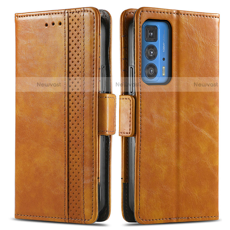 Leather Case Stands Flip Cover Holder S02D for Motorola Moto Edge S Pro 5G Light Brown