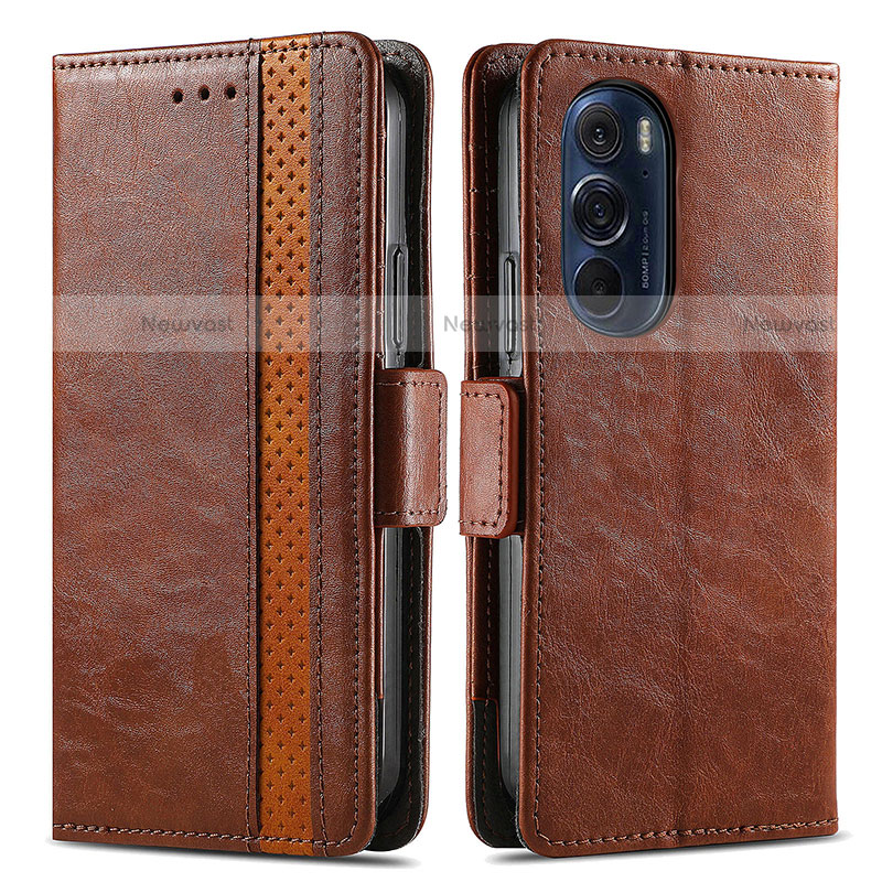 Leather Case Stands Flip Cover Holder S02D for Motorola Moto Edge X30 5G Brown