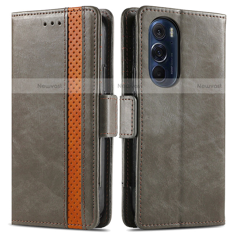 Leather Case Stands Flip Cover Holder S02D for Motorola Moto Edge X30 5G Gray