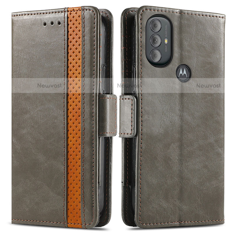 Leather Case Stands Flip Cover Holder S02D for Motorola Moto G Play (2023) Gray