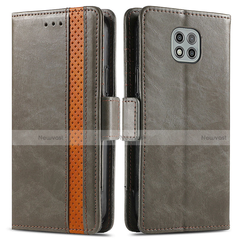 Leather Case Stands Flip Cover Holder S02D for Motorola Moto G Power (2021) Gray