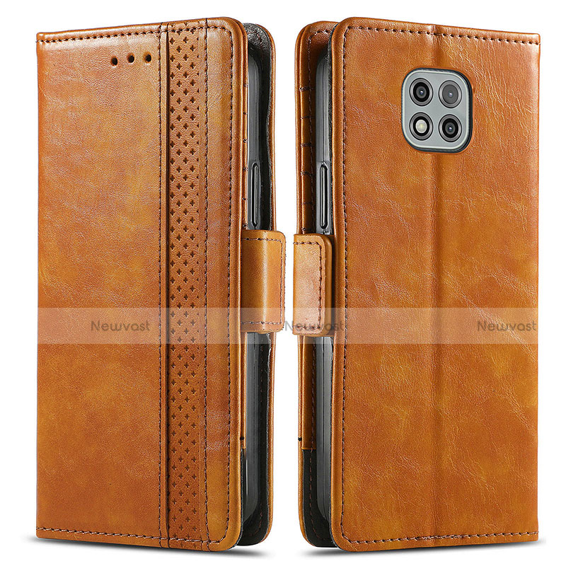 Leather Case Stands Flip Cover Holder S02D for Motorola Moto G Power (2021) Light Brown