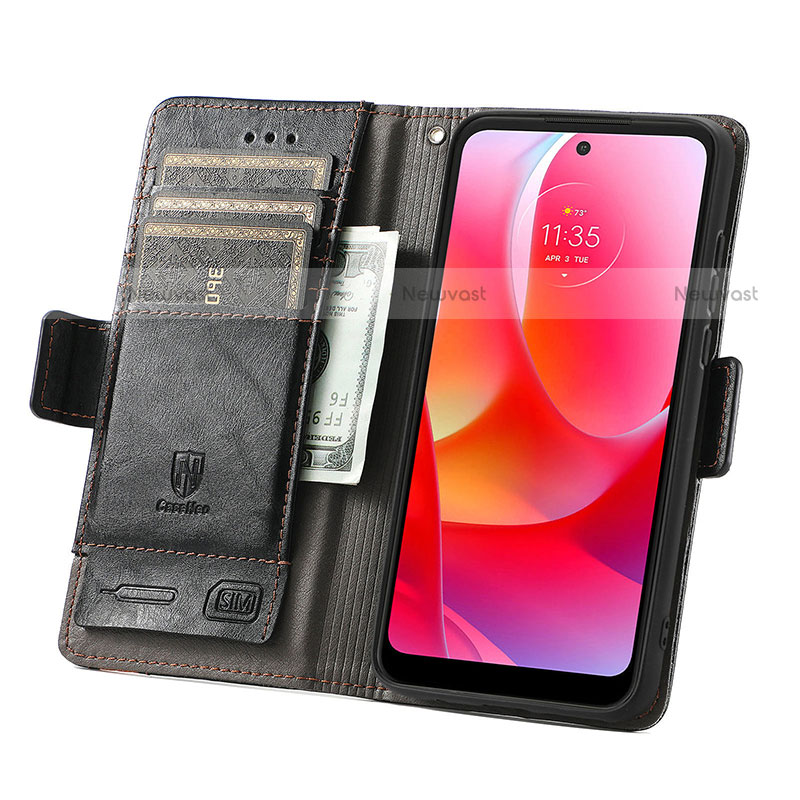 Leather Case Stands Flip Cover Holder S02D for Motorola Moto G Power (2022)