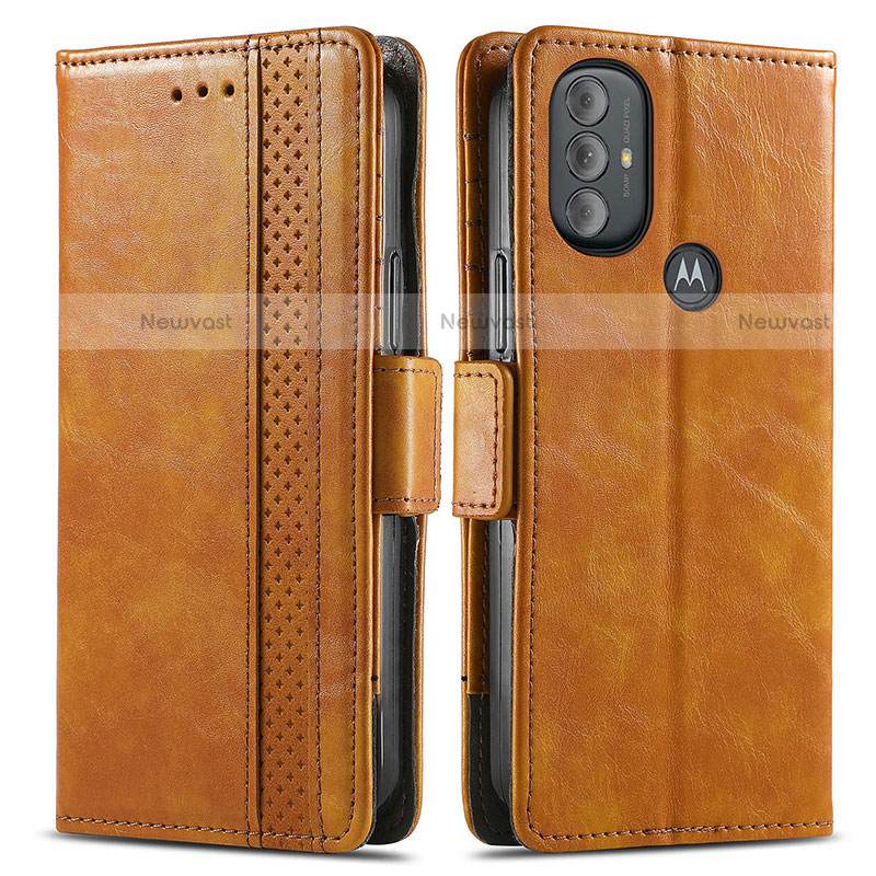 Leather Case Stands Flip Cover Holder S02D for Motorola Moto G Power (2022) Light Brown
