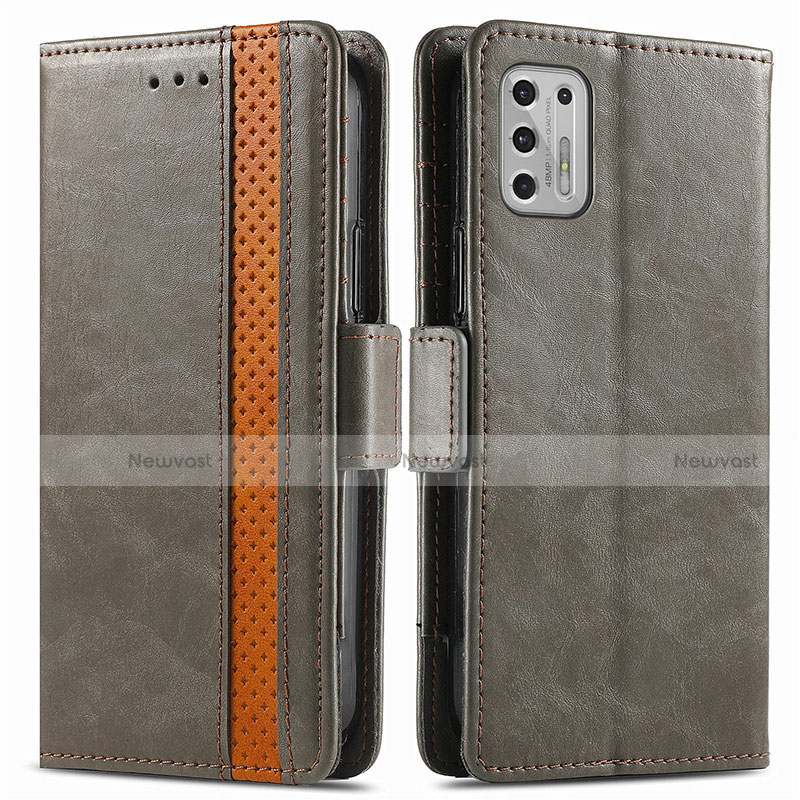 Leather Case Stands Flip Cover Holder S02D for Motorola Moto G Stylus (2021) Gray