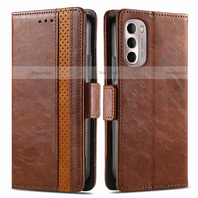 Leather Case Stands Flip Cover Holder S02D for Motorola Moto G Stylus (2022) 4G Brown