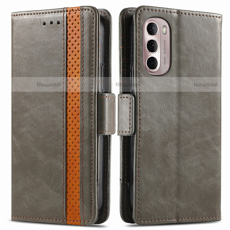 Leather Case Stands Flip Cover Holder S02D for Motorola Moto G Stylus (2022) 4G Gray