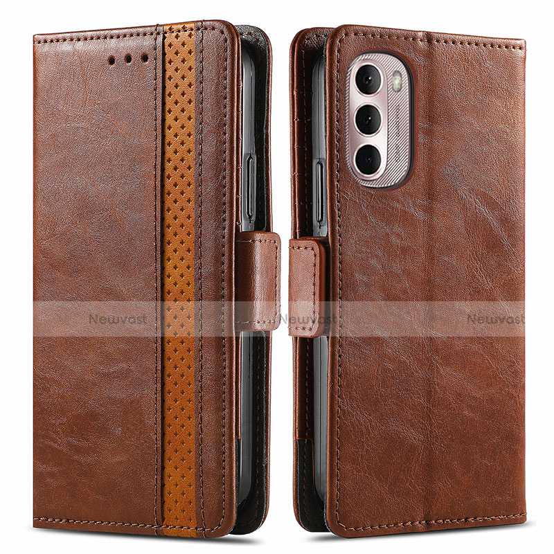 Leather Case Stands Flip Cover Holder S02D for Motorola Moto G Stylus (2022) 5G Brown