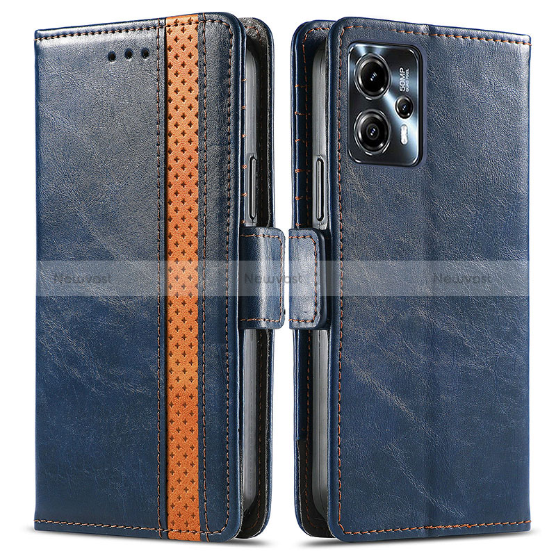 Leather Case Stands Flip Cover Holder S02D for Motorola Moto G13 Blue