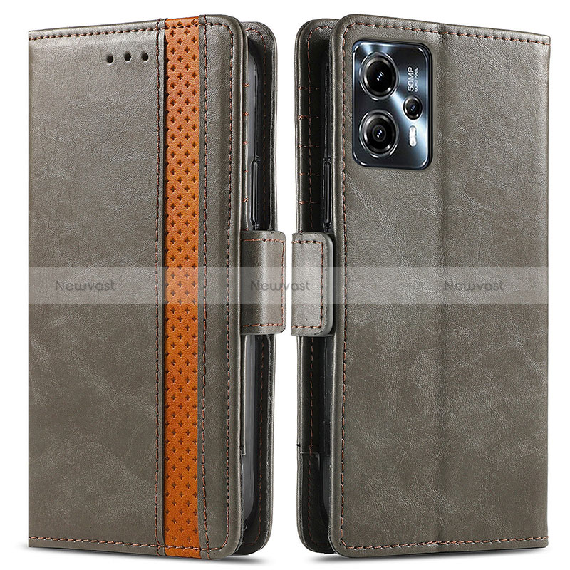 Leather Case Stands Flip Cover Holder S02D for Motorola Moto G13 Gray