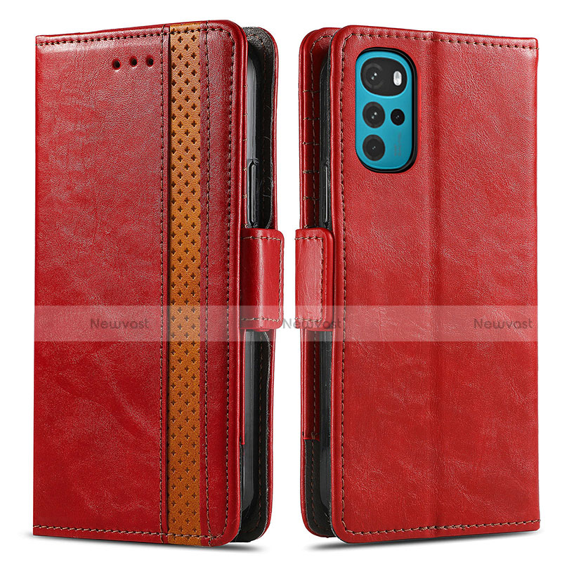 Leather Case Stands Flip Cover Holder S02D for Motorola Moto G22 Red