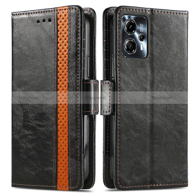 Leather Case Stands Flip Cover Holder S02D for Motorola Moto G23 Black