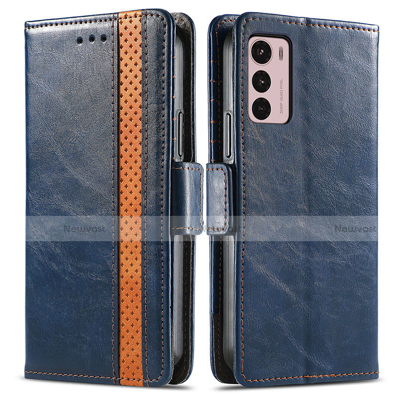 Leather Case Stands Flip Cover Holder S02D for Motorola Moto G42 Blue