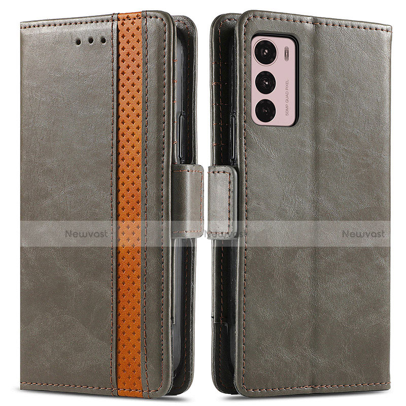 Leather Case Stands Flip Cover Holder S02D for Motorola Moto G42 Gray